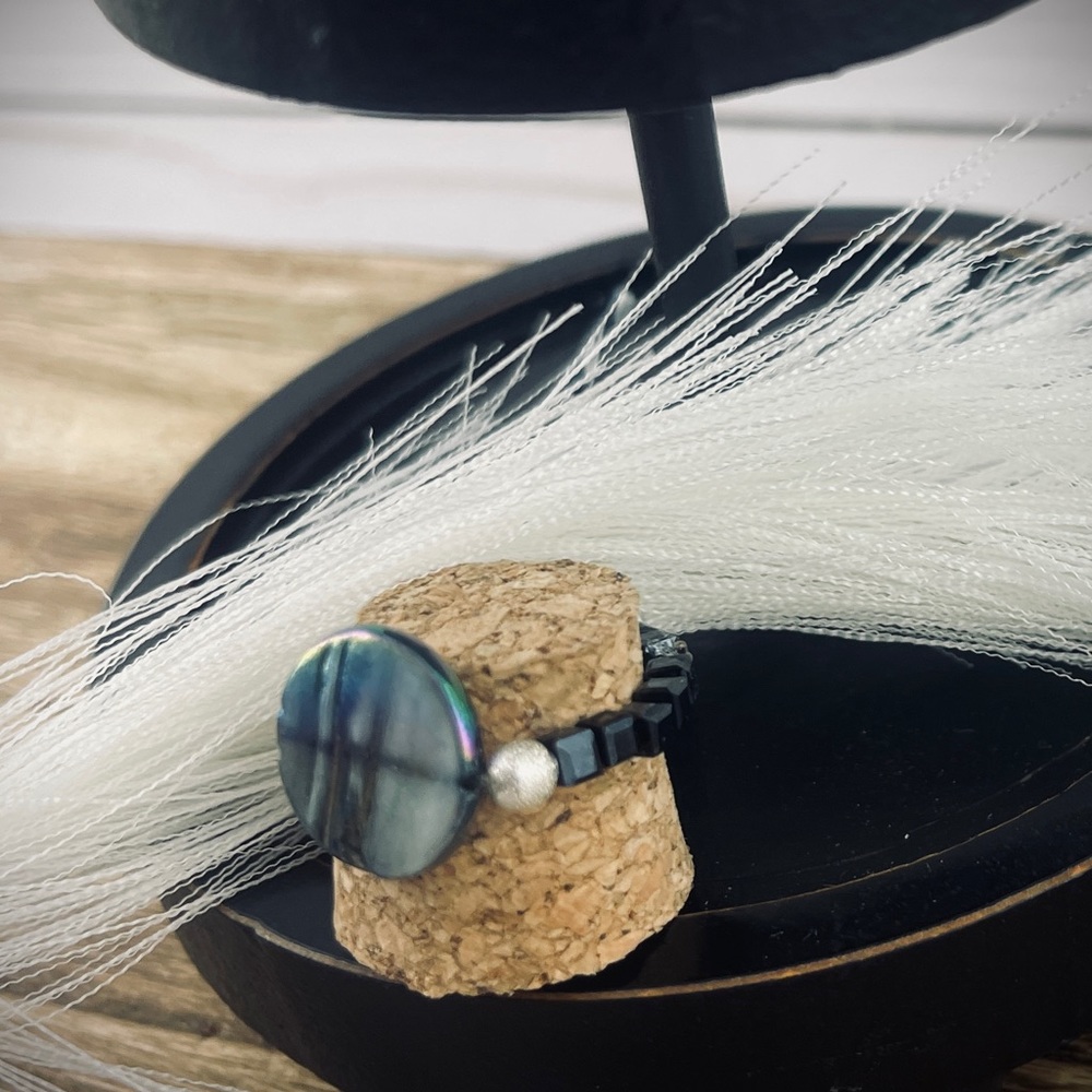 Black and pearl stretch statement ring